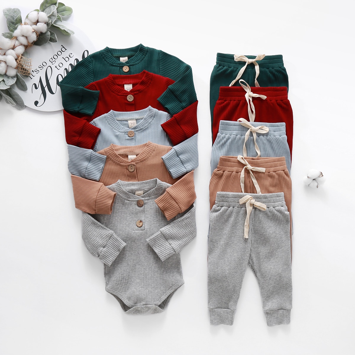 Baby Solid Clothes Long Sleeve Romper and Pants Set