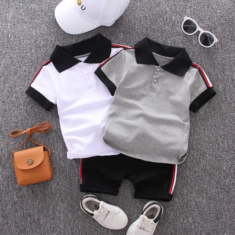 Cotton Boys' Clothing Set in White and Grey