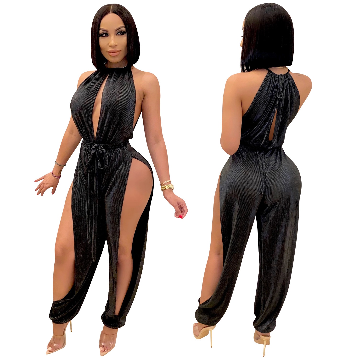 Solid Color Sexy Halter Jumpsuit
