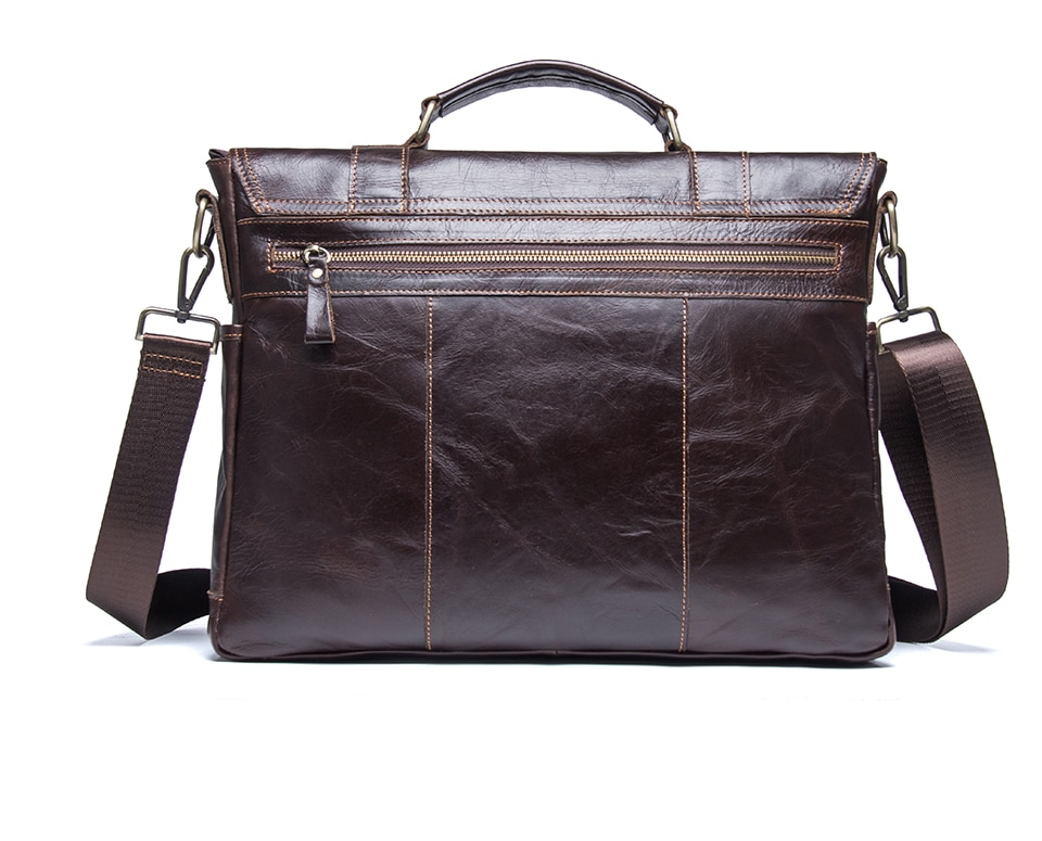 Men's Basic Leather Briefcase with Pockets