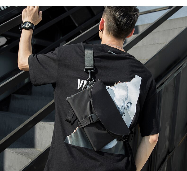 Men's Waterproof Black Nylon Messenger Bag
