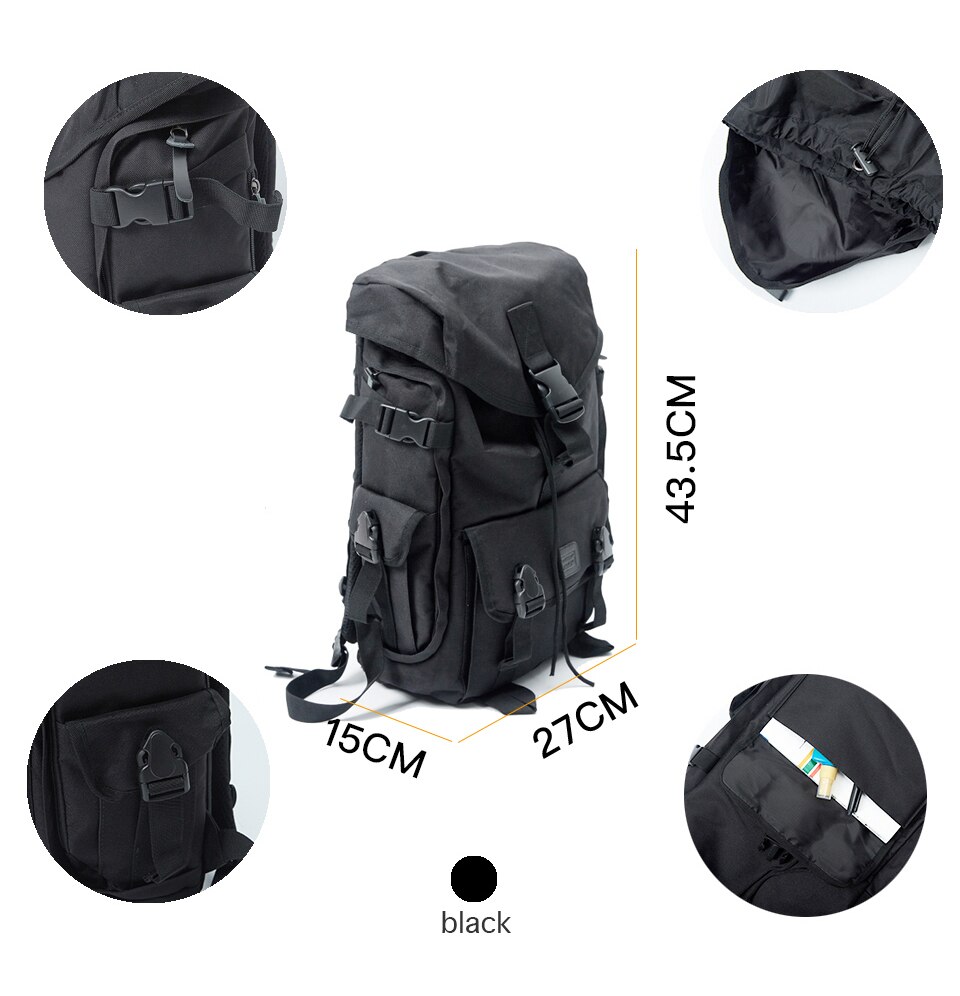 Street Style Men's Black Backpack with Buckles