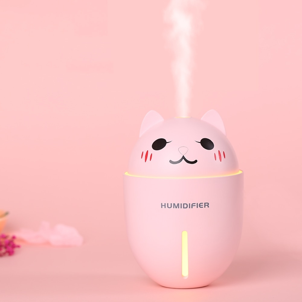 Cute Cat USB Air Humidifier with LED Light and USB Fan