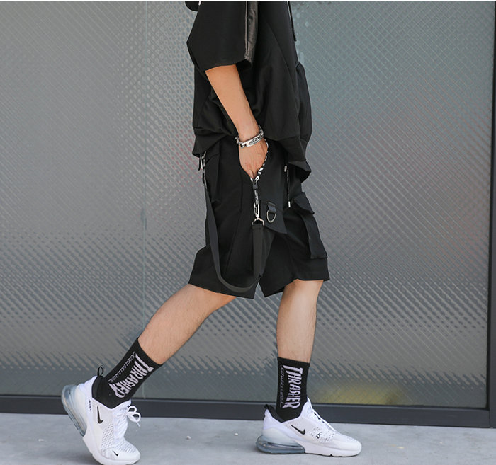 Hip Hop Multi-Pocket Black Shorts for Men