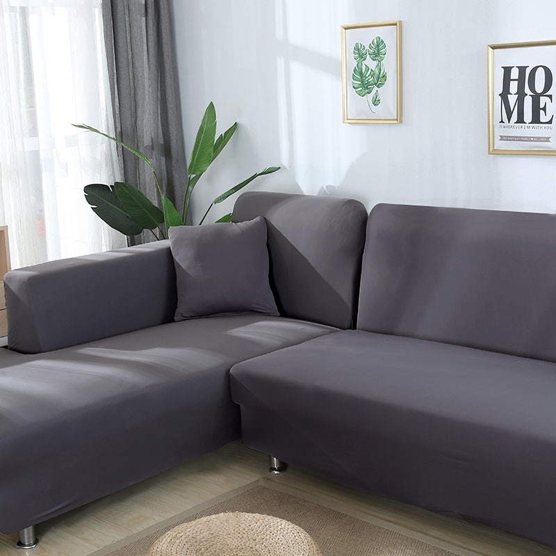 Solid Color Wraping Corner Sofa Cover