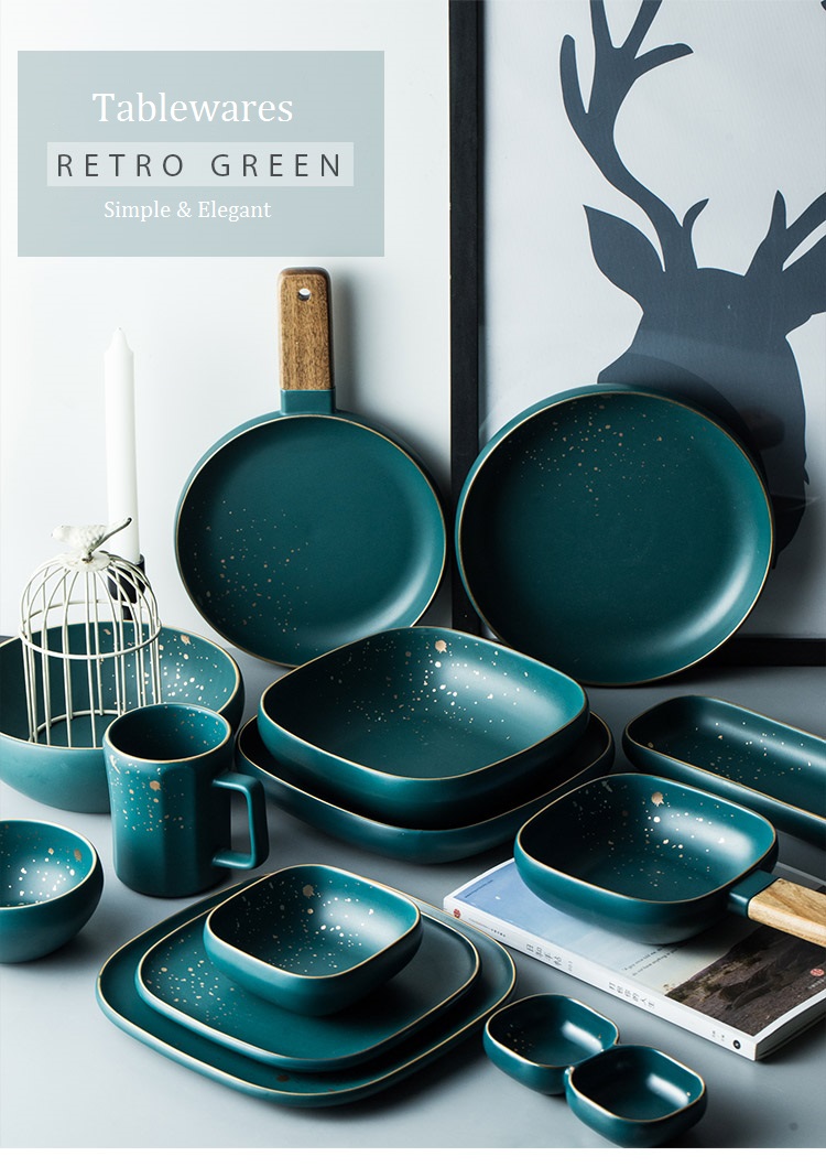 Retro Green Nordic Ceramic Tableware Set