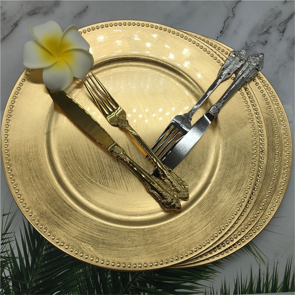 Set of Plastic Plates in Gold
