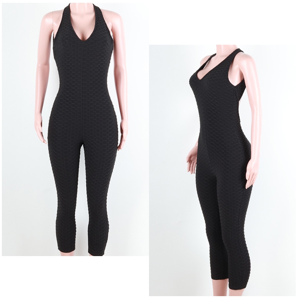 Women's Solid Color Textured Sports Jumpsuit