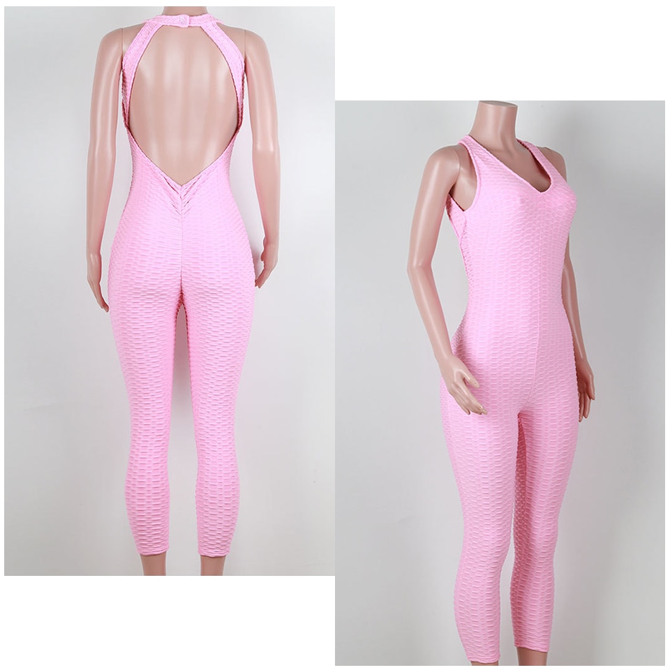 Women's Solid Color Textured Sports Jumpsuit
