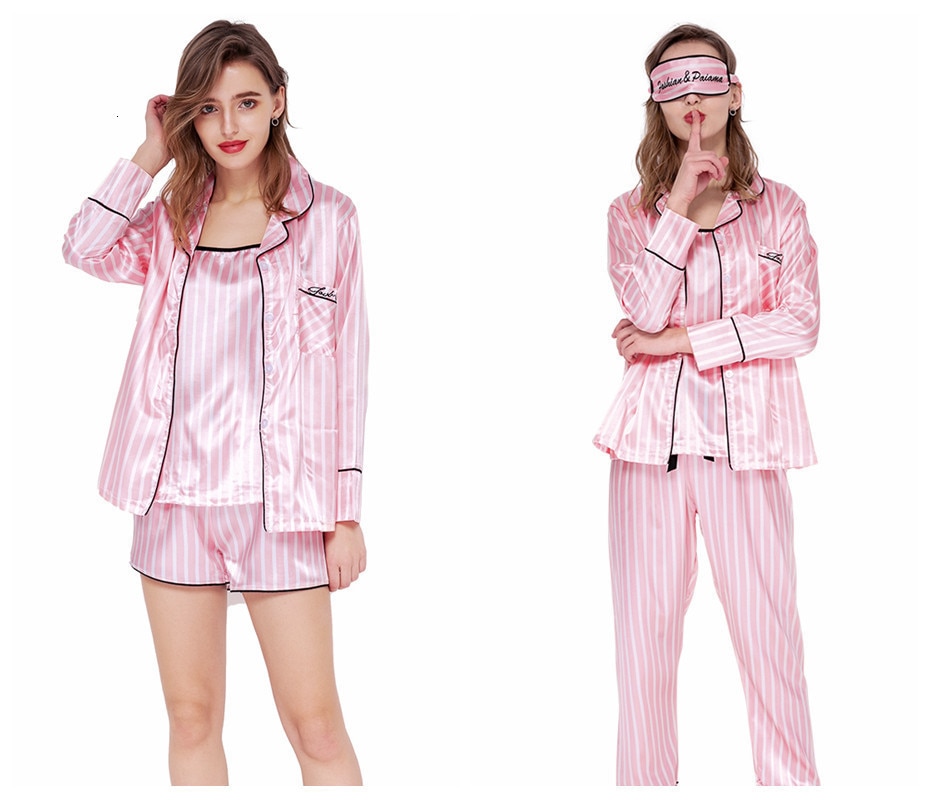 Women's Silk Striped Pajamas Set 7 Pcs