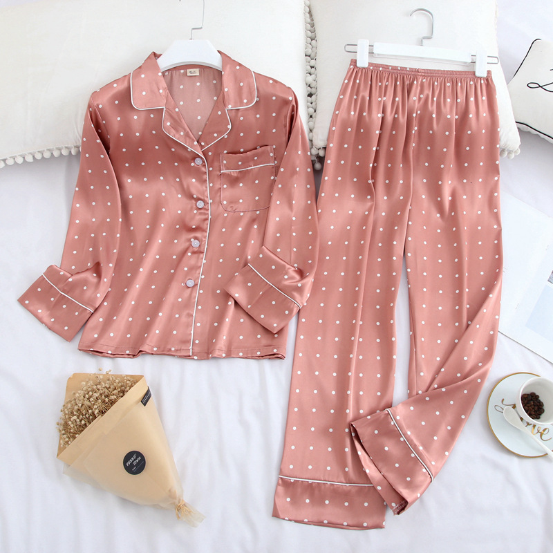 Women's Silk Polka Dot Pajama Set