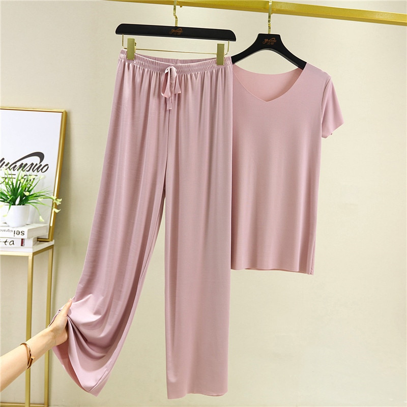 Solid Color Loose Pajamas Set for Women