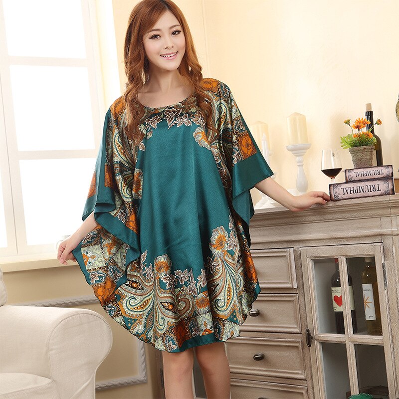 Chinese Style Colorful Printed Women's Rayon Nightgown