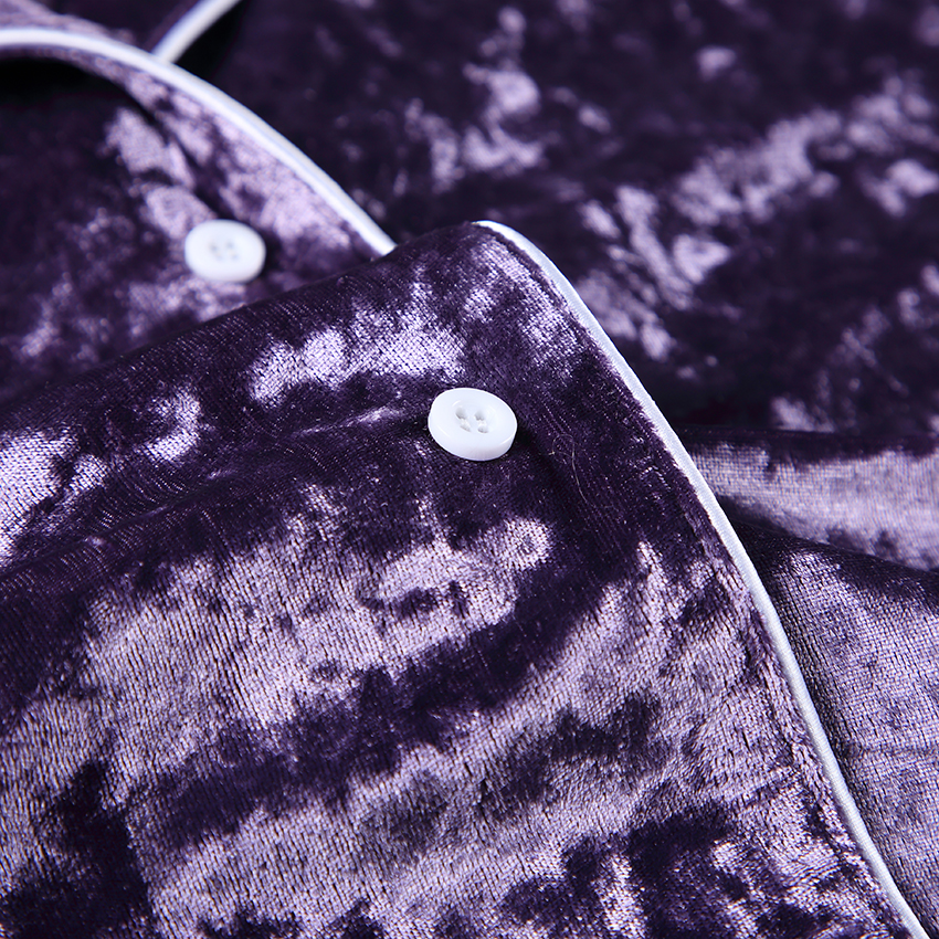 Long Sleeve Purple Velvet Pyjamas Sleepwear
