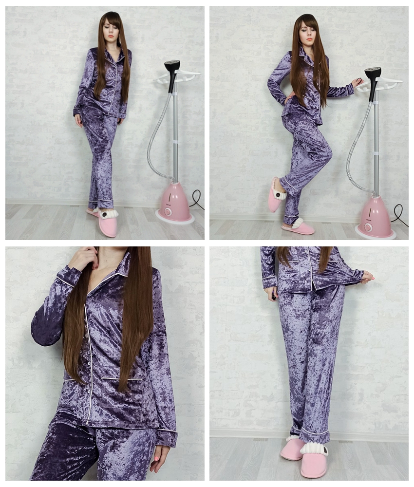 Long Sleeve Purple Velvet Pyjamas Sleepwear
