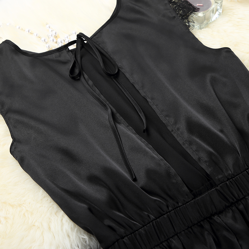 Black Lace Sexy Satin Backless Sleepwear