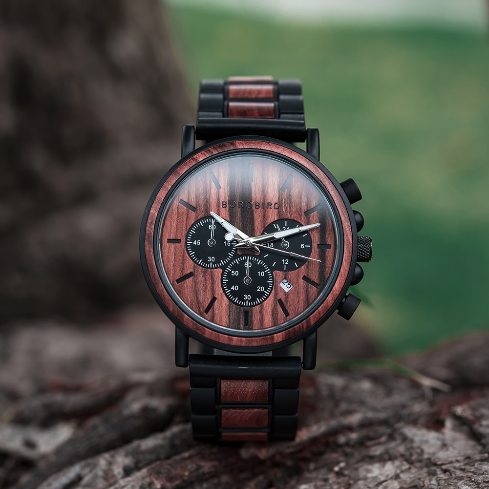 Men's Round Wooden Quartz Watch
