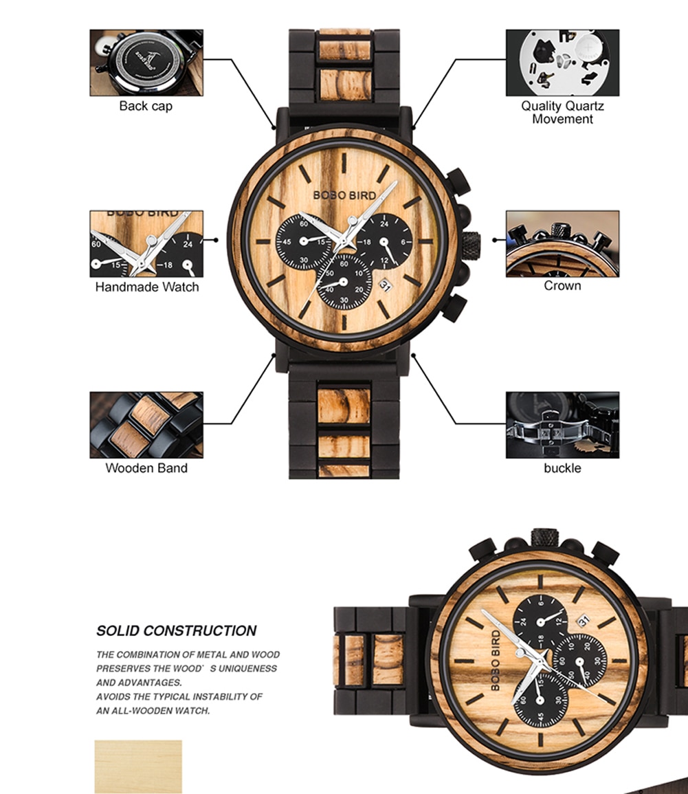 Men's Round Wooden Quartz Watch