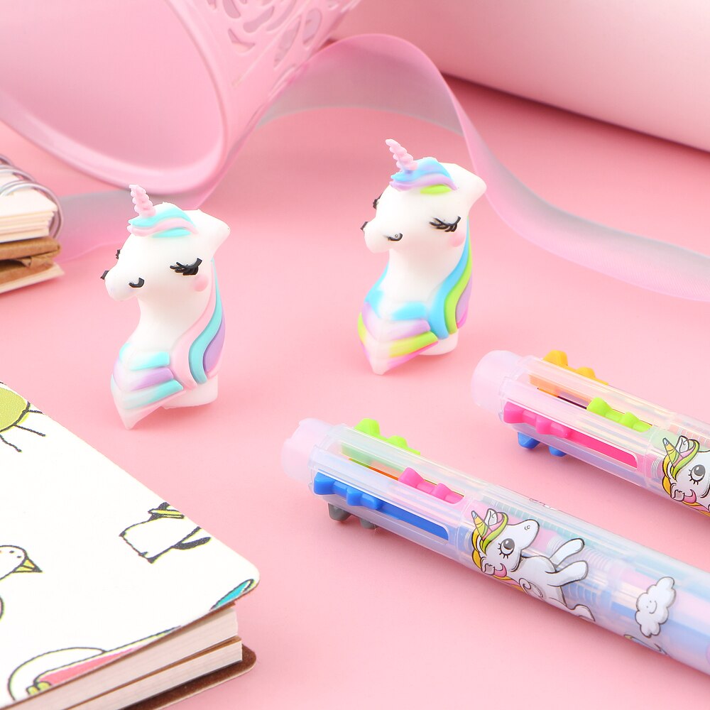6 Colors Cute Unicorn Cartoon Ballpoint Pen Set 2 Pcs