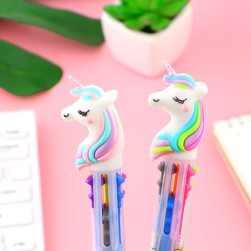 6 Colors Cute Unicorn Cartoon Ballpoint Pen Set 2 Pcs