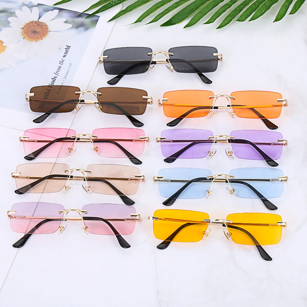 Women's Rectangle Shaped Rimless Sunglasses