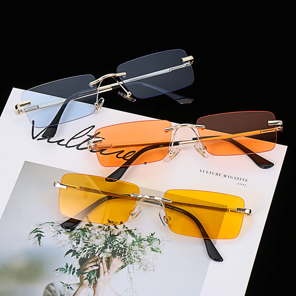 Women's Rectangle Shaped Rimless Sunglasses