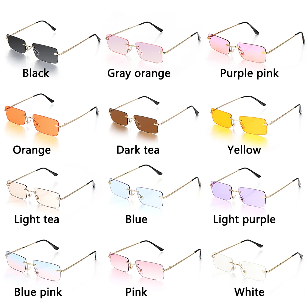 Women's Rectangle Shaped Rimless Sunglasses