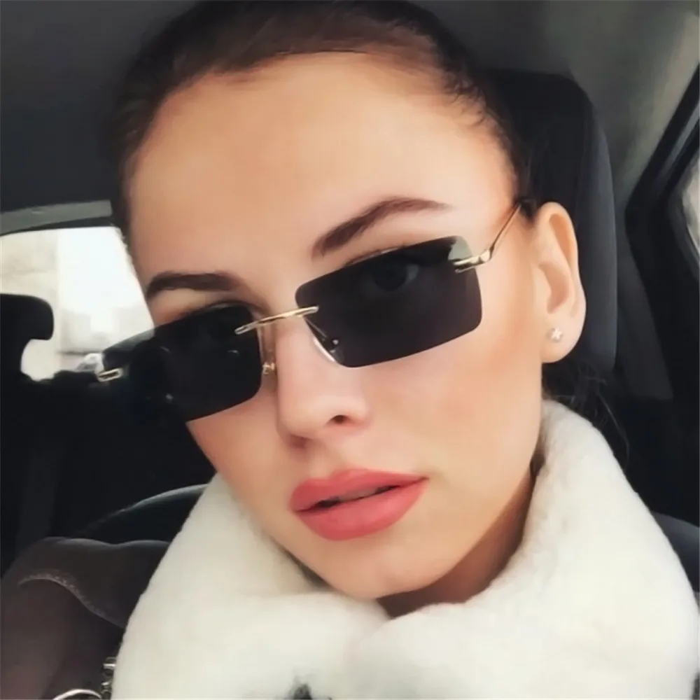 Women's Rectangle Shaped Rimless Sunglasses