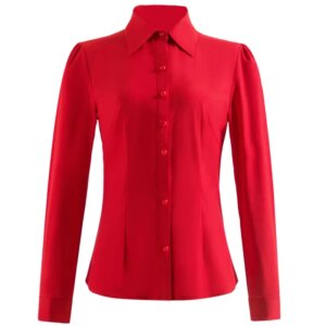Red long-sleeve button-up shirt